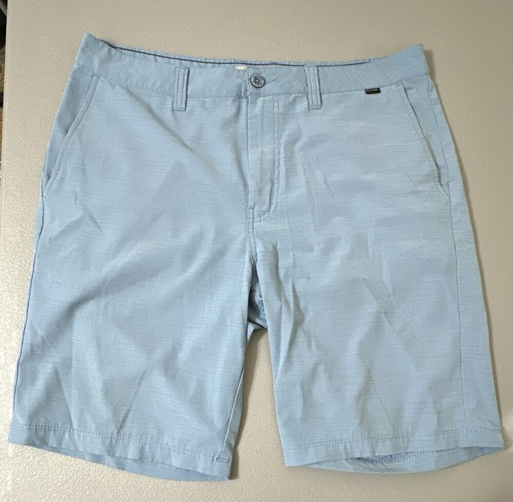 TravisMathew Men's Chino Shorts Blue Check Stretch Button Pockets